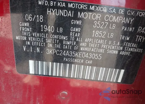 2019 Hyundai Accent Se z USA, uszkodzony, nr VIN 3KPC24A35KE043055